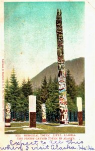 VINTAGE POSTCARD MEMORIAL TOTEM POLE SITKA ALASKA MAILED IN 1911 RARE