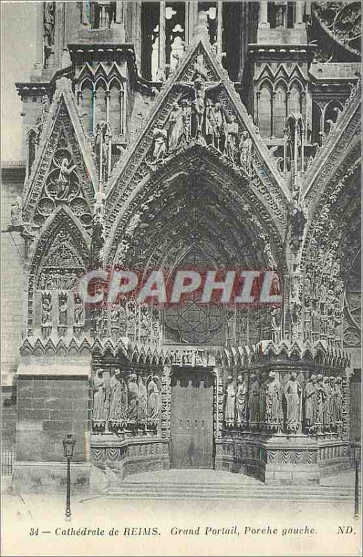 Old Postcard Reims Cathedrale Grand Porch left Portal