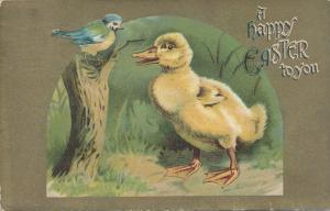 Happy Easter Greetings to You - Bluebird and Duck - pm 1914 - DB