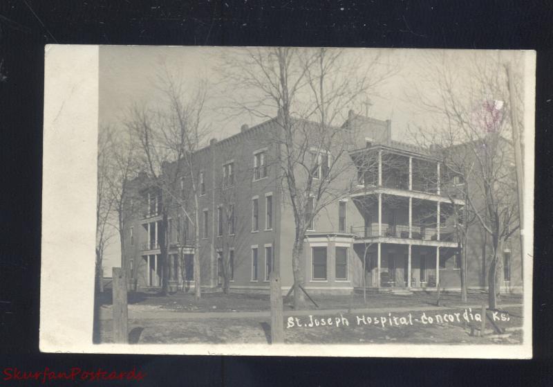 RPPC CONCORDIA KANSAS ST. JOSEPH HOSPITAL VINTAGE REAL PHOTO POSTCARD 1908