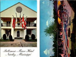 2~Postcards Natchez, MS Mississippi  BELLEMONT MOTOR HOTEL Roadside FLAGS/POOL