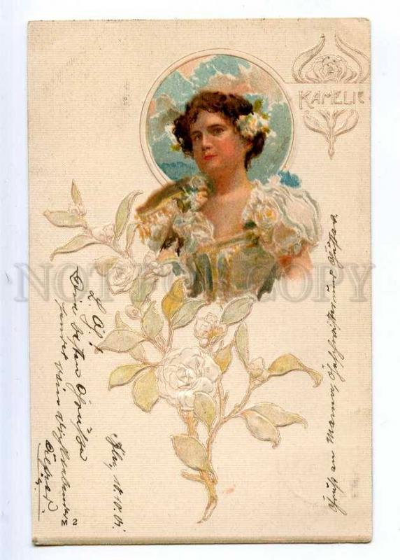 189564 ART NOUVEAU Nymph KAMELIE Fairy Vintage EMBOSSED PC