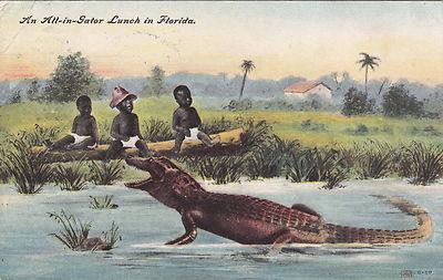 FL BLACK AMERICANA ALLIGATOR CHILDREN sitting LOG alligator 