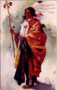 Oilette Postcard Indian Man, The Song of Hiawatha, Longfellow