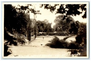 c1940's University Oklahoma Building Sunken Garden RPPC Photo Vintage Postcard