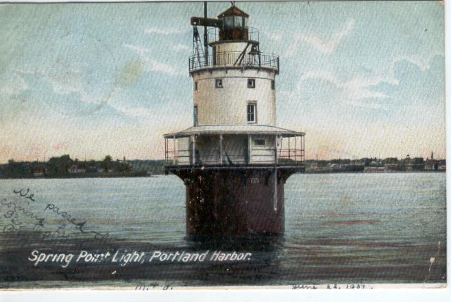 ME   PORTLAND HARBOR  SPRING POINT LIGHTHOUSE postcard