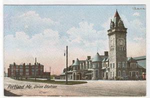 Union Train Depot Portland Maine 1907 postcard