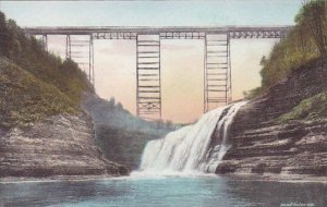 New York Letchworth State Park No23 Upper Falls And Portage Bridge Albertype