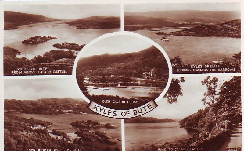 P1289 vintage valentine,s RPPC multiview kyles of bute scotland