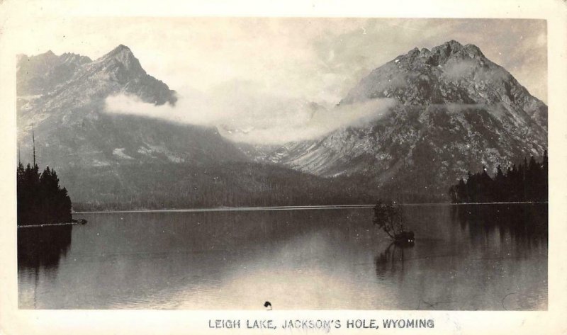 RPPC LEIGH LAKE Jackson's Hole, WY Grand Teton Park 1947 Vintage Photo Postcard