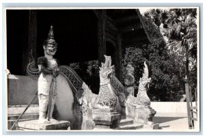 c1940's Temple Entrance Dragon Statues Siam Thailand RPPC Photo Postcard