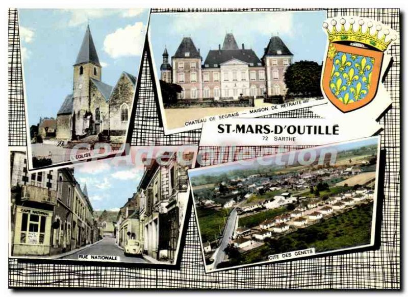 Postcard Moderne St Mars Outille Sarthe cit brooms castle church national str...