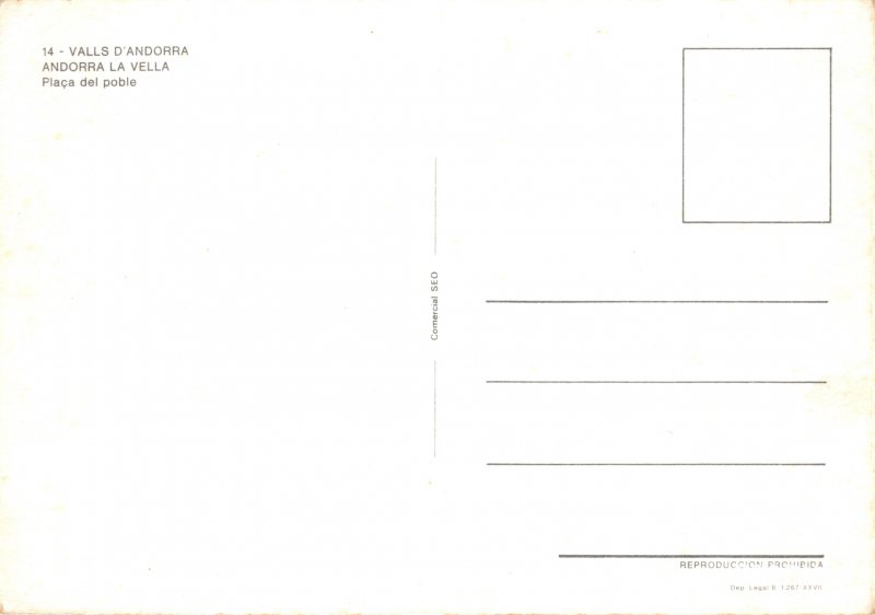 Postcard Modern ANDORRA LA VELLA
Pla�a del Poble