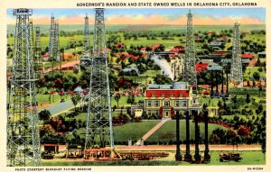 Oklahoma City, Oklahoma - Governor's Mansion & State Oil Wells - in 1940s