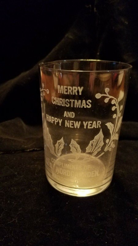 Madison MINNESOTA c1900 SOUVENIR GLASS Nordgaarden Store MERRY CHRISTMAS Dawson