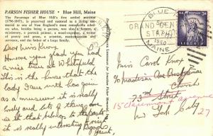 Blue Hill Maine 1960 Postcard The Parson Fisher House