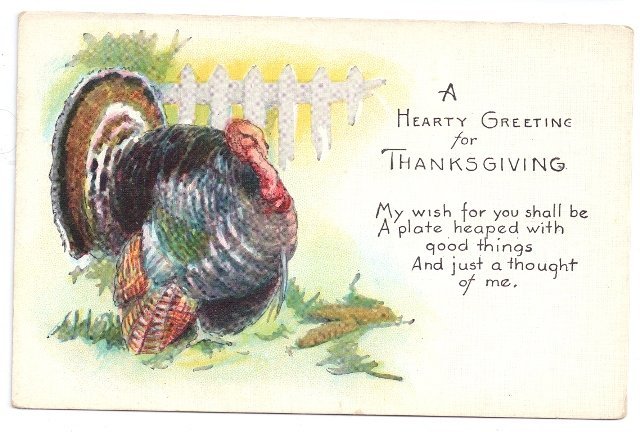 Thanksgiving Tom Turkey Arts and Crafts Era Poem Vintage Litho Postscard