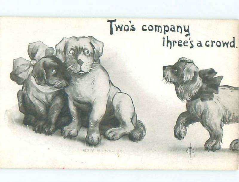 Pre-Linen signed TWO DOGS ARE COMPANY AND THREE IS A CROWD AC5288