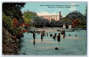 Pontiac Illinois Postcard Scene Chautauqua Exterior Lake c1913 Vintage Antique