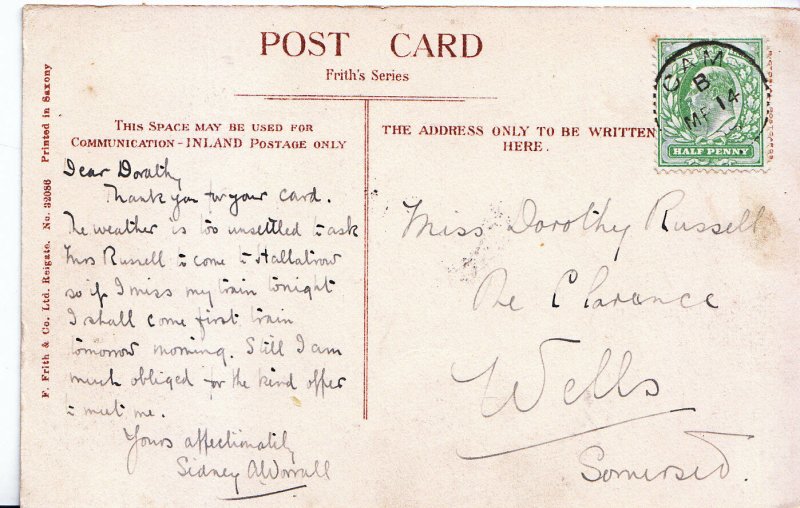 Genealogy Postcard - Family History - Russell - Wells - Somerset  U3301