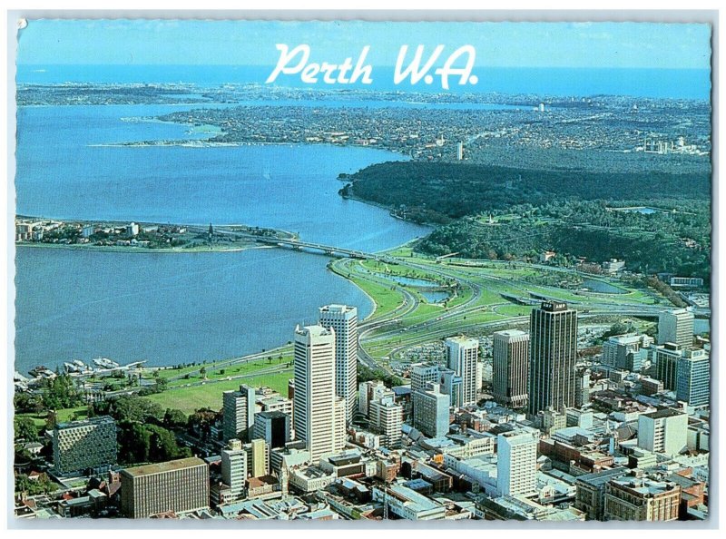 1982 Aerial View of Perth City and Narrows Bridge Western Australia Postcard