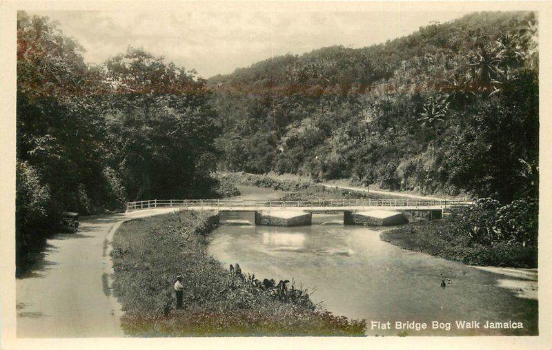 Flat Bridge Bog Walk Jamaica 1920s CARIBBEAN RPPC real photo postcard 4681