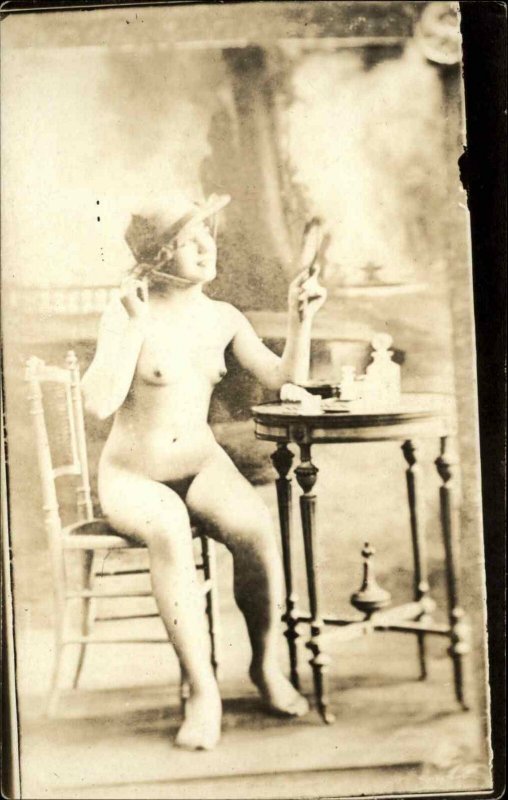 Nude Woman at Vanity c1920 Real Photo Postcard EARLY AZO REPRINT