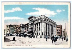 c1910's Utica Trust & Deposit Co., Utica New York NY, Cars Street View Postcard