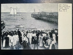 Vintage Postcard 1907 Fishing Pier Fishing Yacht Emma B Asbury Park New Jersey