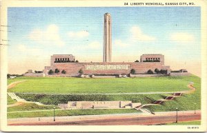 Kansas City MO. Missouri Liberty Memorial Postcard c1945 Postmark