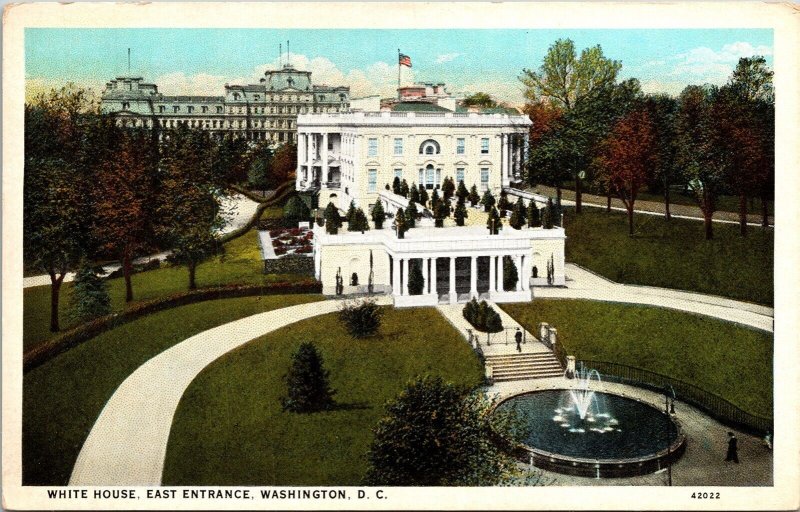 White House East Entrance Washington DC Birds Eye View Antique Postcard 