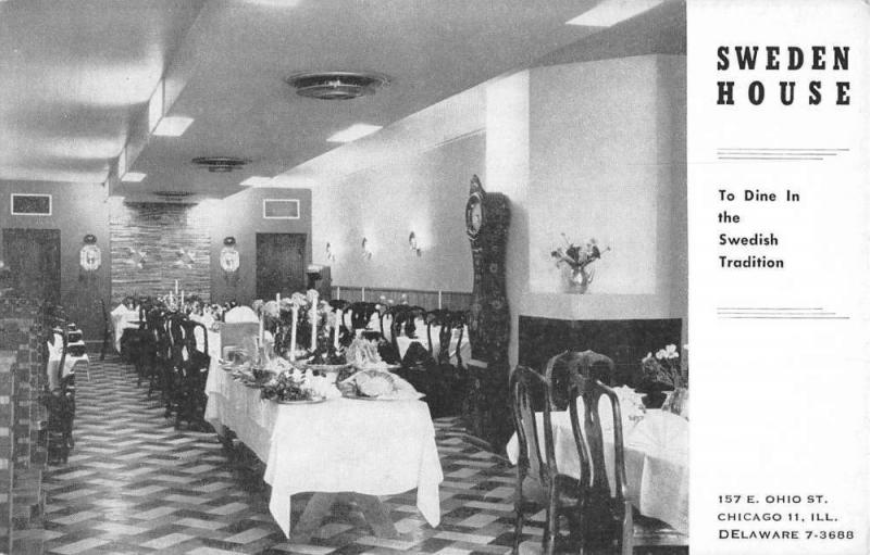 Chicago Illinois Sweden House Dining Interior Vintage Postcard K55728