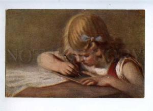232483 Girl writting Letter by LUBBES vintage Russian color PC