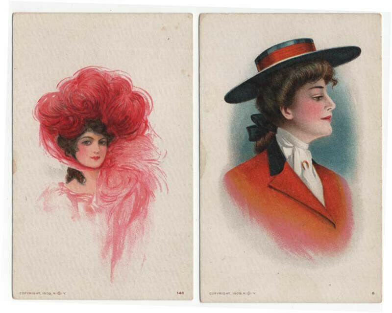 (4) Diff. Vintage Postcards Showing Victorian Women, 1909 