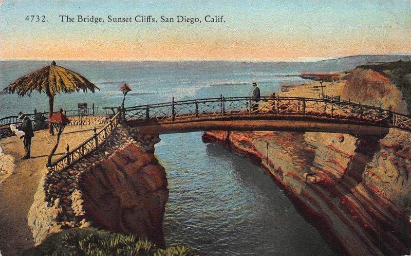 The Bridge, Sunset Cliffs, San Diego, California, Early Postcard, Unused