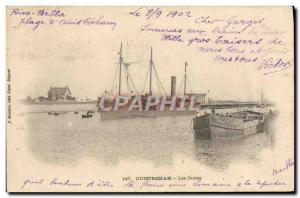 Old Postcard Ouistreham piers Boat