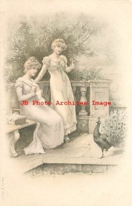 Art Nouveau, Albrecht & Meister No 143, Two Women Watching a Peacock