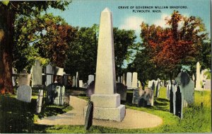 Grave Governor William Bradford Plymouth Mass Vintage Linen Postcard Historic