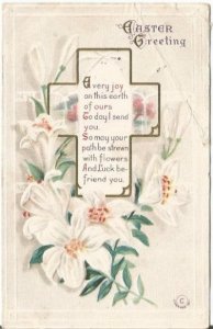 White Easter Lilies and Vase on Christian Cross Springtime EASTER Greeting