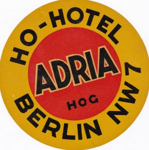 Germany Berlin Ho Hotel Adria Vintage Luggage Label sk2097
