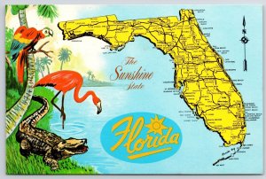 Detailed Map Florida Showing Main Highways & Cities The Sunshine State Postcard 