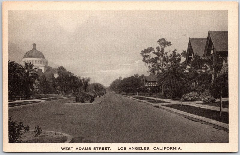 West Adams Street Los Angeles California CA HIghway and the Buildings Postcard