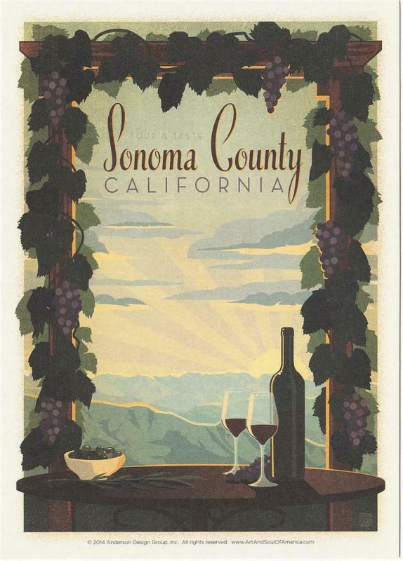 Postcard of Sonoma County California Wine Vineyard Travel Poster Style Postcard