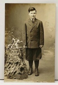 RPPC Lovely Young Man in His Sunday Best Early 1900s Studio Photo Postcard C1