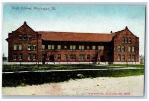 Waukegan Illinois IL Postcard High School Building Exterior 1917 Vintage Posted