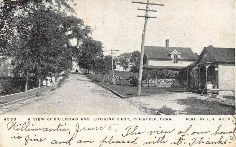 Plainfield Connecticut birds eye view Railroad Avenue antique pc ZE686159