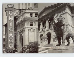 Postcard Historic Chicago Theater & The Art Institutes Lion Chicago Illinois USA