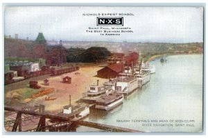 c1910 Railway Terminals Head Dock Mississippi River St. Paul Minnesota Postcard
