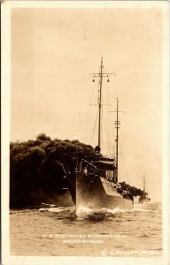 RPPC Real Photo Postcard U. S. Destroyer Working Up a Smoke Screen ~1920 M58