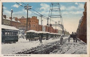 J78/ New Orleans Louisiana Postcard c1919 Snow Scene Trolley  61